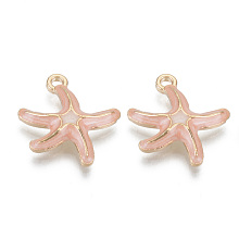 Honeyhandy Alloy Enamel Pendants, Cadmium Free & Lead Free, Starfish Shape, Light Gold, Pink, 19.5x17x3.5mm, Hole: 1.6mm