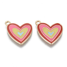 Honeyhandy Alloy Enamel Pendants, Cadmium Free & Lead Free, Heart, Light Gold, Colorful, 20x17.5x1.5mm, Hole: 1.8mm