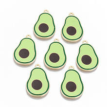 Honeyhandy Alloy Enamel Pendants, Cadmium Free & Lead Free, Avocado, Light Gold, Pale Green, 27x17x1.5mm, Hole: 2mm