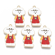 Honeyhandy Alloy Enamel Pendants, Cadmium Free & Lead Free, Dog, Light Gold, Red, 33x17.5x1.5mm, Hole: 1.6mm