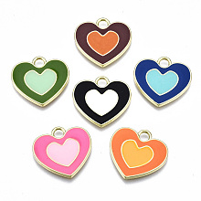 Honeyhandy Rack Plating Alloy Enamel Pendants, Cadmium Free & Lead Free, Heart, Light Gold, Mixed Color, 19.5x21x2mm, Hole: 3mm