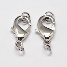 Honeyhandy Rack Plating and Vacuum Plating Brass Lobster Claw Clasps for Jewelry Necklace Bracelet Making, with Two Jump Rings, Cadmium Free & Lead Free, Platinum, 12x7x3mm, Hole: 3mm