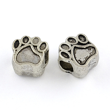 Honeyhandy Tibetan Style Zinc Alloy Dog Paw Prints European Beads, Lead Free & Cadmium Free, Antique Silver, 11x10.6x7.5mm, Hole: 4.8mm