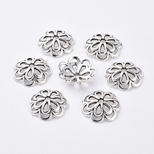 Honeyhandy Alloy Fancy Bead Caps, Cadmium Free & Lead Free, Flower, Antique Silver, 14x4mm, Hole: 2mm