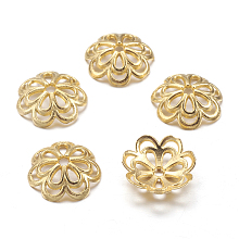 Honeyhandy Alloy Fancy Bead Caps, Cadmium Free & Lead Free, Flower, Golden, 14x4mm, Hole: 2mm