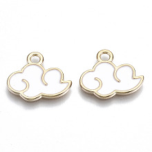 Honeyhandy Alloy Enamel Pendants, Cadmium Free & Lead Free, Cloud, Light Gold, White, 16x18.5x1mm, Hole: 2mm