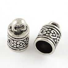 Honeyhandy Tibetan Style Column Alloy Cord Ends, End Caps, Cadmium Free & Lead Free, Antique Silver, 16x10mm, Hole: 4mm, Inner Diameter: 8mm