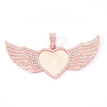 Honeyhandy Alloy Pendant Cabochon Settings, with Crystal Rhinestone, Cadmium Free & Lead Free, Heart with Wing, Rose Gold, Crystal, Tray: 26.5x32.5mm, 47.5x107.5x6mm, Hole: 15mm