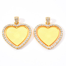 Honeyhandy Alloy Pendant Cabochon Settings, with Crystal Rhinestone, Cadmium Free & Lead Free, Double-sided Tray, Heart, Golden, Tray: 26.5x32.5mm, 42.5x45.5x3mm, Hole: 9.5x5mm