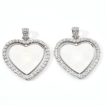 Honeyhandy Alloy Pendant Cabochon Settings, with Crystal Rhinestone, Cadmium Free & Lead Free, Double-sided Tray, Heart, Platinum, Tray: 26.5x32.5mm, 42.5x45.5x3mm, Hole: 9.5x5mm