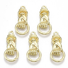 Honeyhandy Rack Plating Alloy Pendants, Cadmium Free & Lead Free, Hand with Ring, Light Gold, 29x13x3mm, Hole: 2.4mm