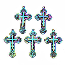 Honeyhandy Rainbow Color Alloy Big Pendants, Cadmium Free & Lead Free, Cross, 54x33x3mm, Hole: 2mm