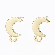 Honeyhandy Alloy Stud Earring Findings, with Loop and Steel Pin, Moon with Plastic Protective Cover, Light Gold, 11x7mm, Hole: 1.4mm, Pin: 0.7mm