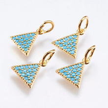 Honeyhandy Brass Micro Pave Cubic Zirconia Charms, Cadmium Free & Lead Free, Triangle, Real 18K Gold Plated, 9x8.5x1.5mm, Hole: 3mm