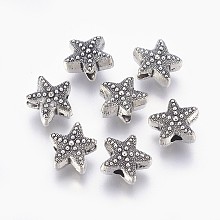 Honeyhandy Tibetan Style Alloy Beads, Cadmium Free & Lead Free, Starfish/Sea Stars, Antique Silver, 10x11x5mm, Hole: 2mm