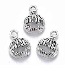 Honeyhandy Tibetan Style Alloy Pendants, Lead Free & Cadmium Free, for Halloween, Halloween Pumpkin Jack-O'-Lantern, Antique Silver, 16.5x12x5.5mm, Hole: 2mm