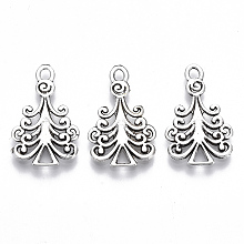 Honeyhandy Tibetan Style Alloy Pendants, Lead Free & Cadmium Free, Christmas Theme, Christmas Tree, Antique Silver, 23x14x1.5mm, Hole: 1.8mm