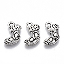 Honeyhandy Tibetan Style Alloy Charms, Lead Free & Cadmium Free, Christmas Theme, Christmas Stockings, Antique Silver, 14.5x12x2.5mm, Hole: 1.6mm