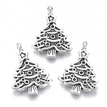 Honeyhandy Tibetan Style Alloy Pendants, Lead Free & Cadmium Free, Christmas Theme, Christmas Tree, Antique Silver, 24x17.5x4.5mm, Hole: 1.6mm