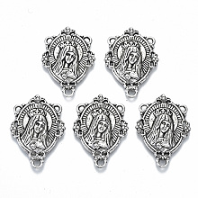 Honeyhandy Alloy Chandelier Component Links, 3 Loop Connectors, for Religion, Cadmium Free & Lead Free, Oval with Virgin Mary & Words, Antique Silver, 29x20x3mm, Hole: 1.8mm and 1mm