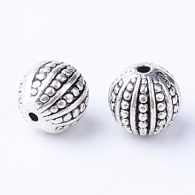 Honeyhandy Tibetan Style Alloy Beads, Round, Cadmium Free & Lead Free, Antique Silver, 10.5~11x10mm, Hole: 1.5mm