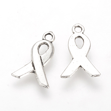 Honeyhandy Tibetan Style Alloy Charms, Cadmium Free & Lead Free, Awareness Ribbon, Antique Silver, 14x9x1~1.5mm, Hole: 1.5mm