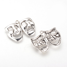 Honeyhandy Tibetan Style Alloy Comedy and Tragedy Pendants, Mardi Gras Charms, Cadmium Free & Lead Free, Drama Mask, Antique Silver, 22.5x31x4mm, Hole: 2mm