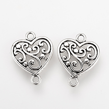 Honeyhandy Tibetan Style Alloy Links connectors, Heart, Cadmium Free & Lead Free, Antique Silver, 19x14.5x2mm, Hole: 2mm