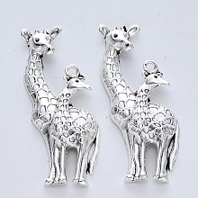 Honeyhandy Tibetan Style Alloy Big Pendants, Cadmium Free & Lead Free, Giraffe, Antique Silver, 55x25x6mm, Hole: 2mm