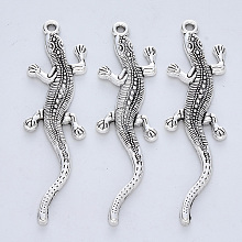 Honeyhandy Tibetan Style Alloy Big Pendants, Cadmium Free & Lead Free, Lizard, Antique Silver, 54.5x15x2mm, Hole: 1.6mm