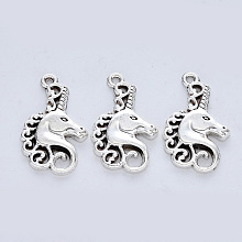 Honeyhandy Tibetan Style Alloy Pendants, Cadmium Free & Lead Free, Unicorn, Antique Silver, 25x15x2.5mm, Hole: 1.6mm