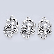 Honeyhandy Tibetan Style Alloy Pendants, Cadmium Free & Lead Free, Scorpion, Antique Silver, 26.5x17.5x3mm, Hole: 2mm