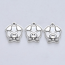 Honeyhandy Tibetan Style Alloy Pendants, Cadmium Free & Lead Free, Pig, Antique Silver, 20x15.5x2.5mm, Hole: 1.4mm