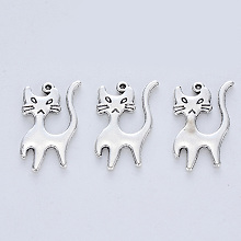 Honeyhandy Tibetan Style Alloy Kitten Pendants, Cadmium Free & Lead Free, Cartoon Cat Shape, Antique Silver, 22x13x1.5mm, Hole: 0.7mm