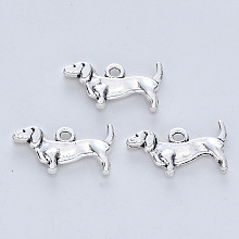 Honeyhandy Tibetan Style Alloy Pendants, Cadmium Free & Lead Free, Dog, Antique Silver, 10.5x19x2.5mm, Hole: 1.6mm