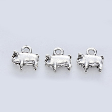 Honeyhandy Tibetan Style Alloy Pendants, Cadmium Free & Lead Free, Pig, Antique Silver, 11x11.5x5mm, Hole: 2mm