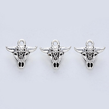 Honeyhandy Tibetan Style Alloy Pendants, Cadmium Free & Lead Free, Cattle Head, Antique Silver, 16.5x17x7.5mm, Hole: 1.8mm