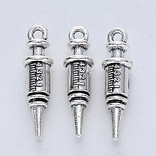 Honeyhandy Tibetan Style Alloy Pendants, Cadmium Free & Lead Free, Injection Syringe Shape, Antique Silver, 24.5x6.5mm, Hole: 1.8mm