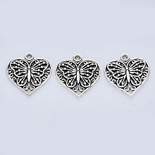 Honeyhandy Tibetan Style Alloy Pendants, Cadmium Free & Lead Free, Heart with Butterfly, Antique Silver, 23x22x2mm, Hole: 2mm