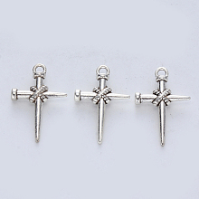 Honeyhandy Tibetan Style Alloy Pendants, Cadmium Free & Lead Free, Cross, Antique Silver, 25x16.5x4.5mm, Hole: 2mm