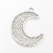 Honeyhandy Tibetan Style Alloy Pendants, Moon, Cadmium Free & Lead Free, Antique Silver, 74x62x2mm, Hole: 5mm