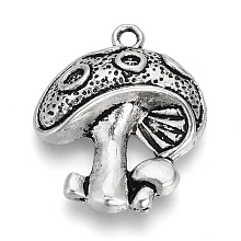 Honeyhandy Tibetan Style Alloy Pendants, Mushroom, Cadmium Free & Lead Free, Antique Silver, 23x18.5x5mm, Hole: 1.5mm