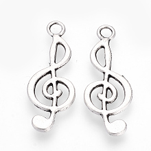 Honeyhandy Tibetan Style Alloy Pendants, Musical Note, Cadmium Free & Lead Free, Antique Silver, 24.5x9.5x1.5mm, Hole: 2mm