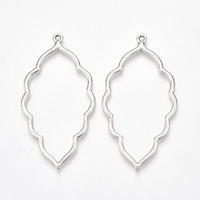 Honeyhandy Tibetan Style Alloy Open Back Bezel Big Pendants, For DIY UV Resin, Epoxy Resin, Pressed Flower Jewelry, Cadmium Free & Lead Free, Leaf, Antique Silver, 65x34.5x2.5mm, Hole: 2mm