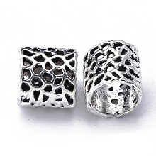 Honeyhandy Tibetan Style Hollow Alloy European Beads, Large Hole Beads, Cadmium Free & Lead Free, Column, Antique Silver, 8x8mm, Hole: 6mm