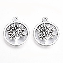 Honeyhandy Tibetan Style Alloy Pendants, Lead Free & Cadmium Free, Flat Round with Tree of Life, Antique Silver, 20x17x1mm, Hole: 1.8mm