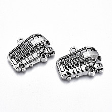 Honeyhandy Tibetan Style Alloy Pendants, Lead Free & Cadmium Free, Bus with Word London, Antique Silver, 18.5x25x4mm, Hole: 2mm