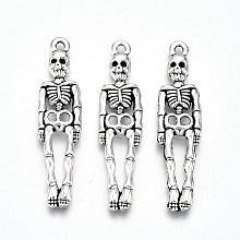 Honeyhandy Tibetan Style Alloy Pendants, Lead Free & Cadmium Free, Skeleton, Antique Silver, 39x9.5x2.5mm, Hole: 1.5mm