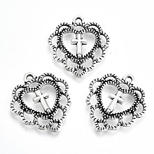 Honeyhandy Tibetan Style Alloy Pendants, Crosslet Heart Pendants, Lead Free & Cadmium Free, Heart with Cross, Antique Silver, 21.5x20x3mm, Hole: 1.4mm