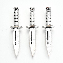 Honeyhandy Tibetan Style Alloy Pendants, Lead Free & Cadmium Free, Knife, Antique Silver, 39x9.5x4.5mm, Hole: 1.2mm